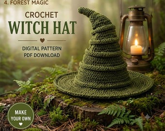 Crochet Witch Hat Pattern PDF, Whimsical Witch Hat Crochet Pattern, Halloween Hat Pattern, Beginner Friendly, Instant Download
