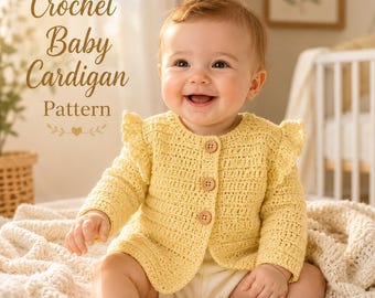 Crochet Baby Girl dress  Pattern PDF, Crochet Baby Girl Cardigan  Pattern, Ruffle Sleeve Baby Dress Crochet Pattern, Beginner Friendly