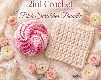 Patrón de estropajos de cocina a crochet / Punto térmico en espiral para estropajos / Paquete de estropajos 2 en 1 / Proyecto fácil y rápido