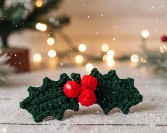 Crochet Holly Berry  Decorations Pattern – Christmas Holly Leaves & Berries PDF,  instant Download