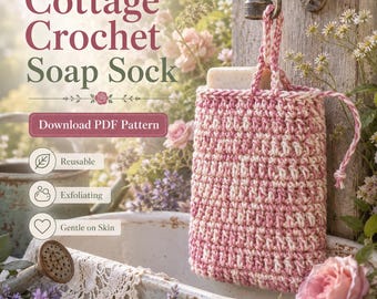 Patrón PDF para bolsa de jabonera de ganchillo, patrón para soporte de jabón de ganchillo, accesorio de baño ecológico, patrón PDF para principiantes de jabonera de ganchillo