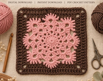 Snowflake Granny Square Crochet Pattern PDF,Christmas Snowflake pattern,  Christmas Crochet Motif