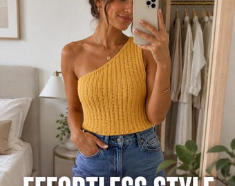Patrón de top de ganchillo con hombros descubiertos en PDF, patrón de top de ganchillo de un solo hombro, top de tirantes de ganchillo para verano, top de mujer ideal para principiantes