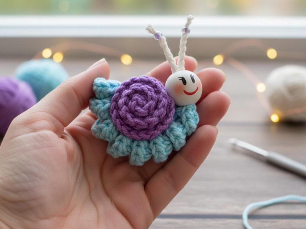 40 Mini Crochet Patterns for Small Makes, Keychains, and Tiny Amigurumi 28 Crochet Snail Keychain