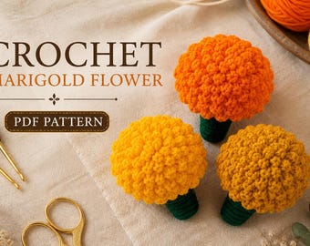 Crochet Flower Pattern, Marigold Flower Crochet PDF, Bag Charm Crochet Pattern, Easy Crochet Gift Idea, Digital Download