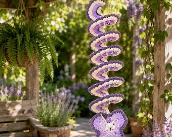 Patrón de molinillo de viento de ganchillo en PDF, decoración colgante en espiral, patrón de atrapasoles de flores de ganchillo, descarga digital.