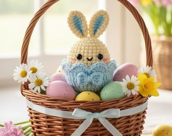 Crochet Bunny Egg Pattern PDF,  Bunny in Cracked Shell, Easter Amigurumi, Instant Download