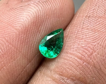 Genuine Zambian Emerald Gemstone, 0.33 CT Natural Emerald Loose Stone, Luster Green Emerald Pear.
