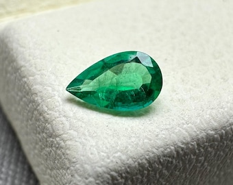 Genuine Zambian Emerald Gemstone, 0.14 CT Natural Emerald Loose Stone, Green Emerald Pear.