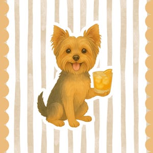 Yorkshire Terrier Cocktail Painting, Printable Portrait, Trendy Bar Cart Decor, Animal Lover Wall Art Print, Digital Download Art