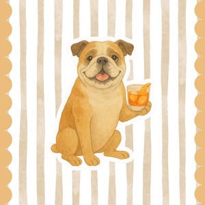 Obraz Koktajlowy Bulldog, Portret Do Wydrukowania Psa, Modny Wystrój Wózka Barowego, Sztuka Ścienna Miłośnika Zwierząt, Cyfrowe Pobieranie Sztuki