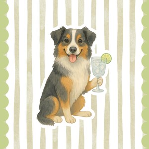 Australian Shepherd Cocktail Print, Dog Printable Portrait, Trendy Bar Cart Decor, Animal Lover Wall Art Print, Digital Download Art