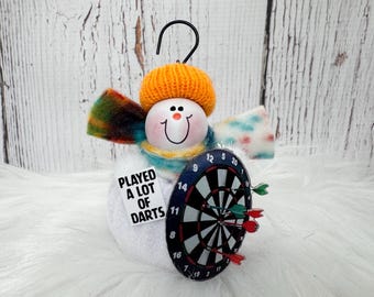 Darts Dartboard Christmas Ornament, Personalized Dart Game, Played Darts, Funny Dart Team Player Gift, Snowman Ornament, New Dart Player Bar