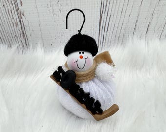 Hockey Christmas Ornament, Hockey Player Ornament, Snowman Ornament, Hockey Team Ornament, Hockey Coach Gift, Hockey Stick Ornament Gift