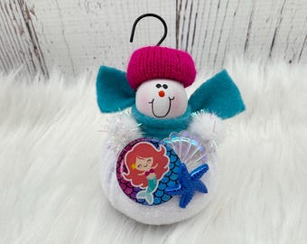 Mermaid Ornament, Personalized Mermaid Gift, Little Girl Ornament, Mermaid Lover, Loves Mermaid, Ocean Christmas Ornament, Snowman Ornament