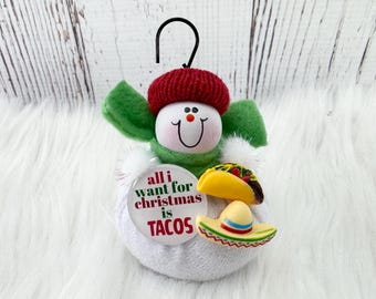 Loves Tacos Ornament, Mexican Vacation Ornament, Taco Margarita Sombrero Maracas Christmas Ornament, Snowman Ornament, Funny Taco Guitar