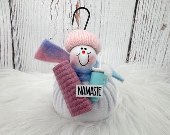 Yoga Christmas Ornament, Namaste, Loves Yoga, Water Bottle Exercise Health Fitness Journey, Snowman Ornament, Strength Training Stretch Mat