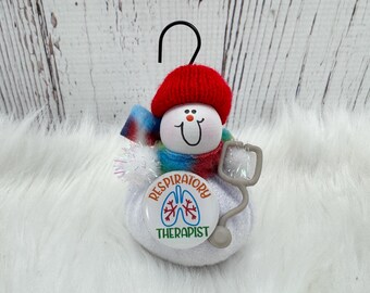 Respiratory Therapist Ornament, Lung Therapist Gift, RT Christmas Ornament, Snowman Ornament, Pulmonologist Breathing Therapist, Funny RT