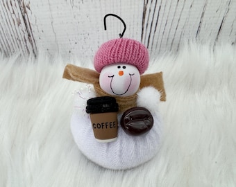 Coffee Ornament, Coffee Addict, Loves Coffee, Coffee Bean Cup Mug, Girlfriend Ornament, Coffee Shop Staff Gift, Funny Coffee Gift Snowman