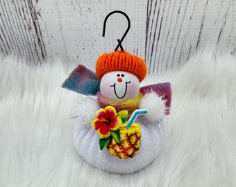 Tropical Vacation Christmas Ornament, Cruise Cruising Pineapple Drink, Hawaii Vacation, Travel Beach Ornament, Family Vacation, Snowman