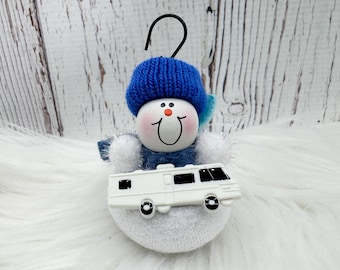 RV Camper Christmas Ornament, Funny Camping Ornament, Personalized Camping Ornament, Snowman Ornament, RV Camper Gift Idea, Travel Trailer
