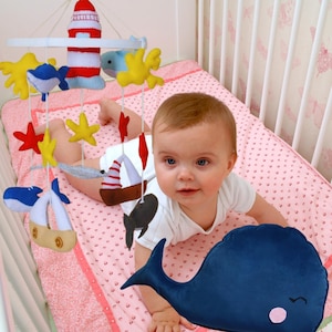 Ocean Nursery Crib Mobile with Whale Pillow: Felt Sea Animals Decor