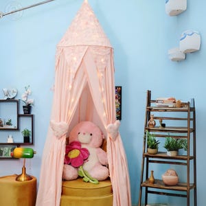 Cotton Crib Canopy | kids hanging Reading Nook | Princess baby Nursery Canopy | Cieling Curtain Tiebacks | Pink Canopy Tent Girls Room Decor