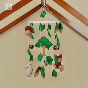 Handmade Woodland Mobile: Felt Forest Animals Crib Decor