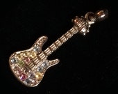 Electric GUITAR Charm Tiny with Colorful Pastel Rhinestones Fender STRATOCASTER Style with HEART Headstock