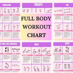 Gym Workout Chart| Exercise charts|exercise instructions, workout template, exercise illustrations, workout plan, ebook exercise