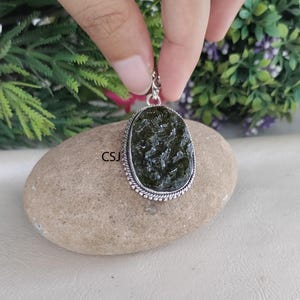 Green Moldavite 925 Sterling Silver Pendant Necklace