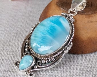 Larimar Pendant 925 Sterling Silver Caribbean Blue Gemstone