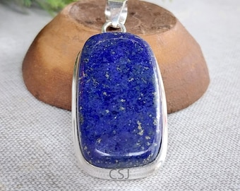 Handmade Lapis Lazuli Gemstone Pendant 925 Sterling Silver Necklace Jewelry