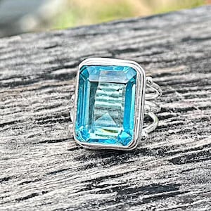 Aquamarine Ring Blue Gemstone Ring in 925 Sterling Silver March Birthstone Jewelry Handmade Gift for Her Christmas Gifts Elegant Jewelry