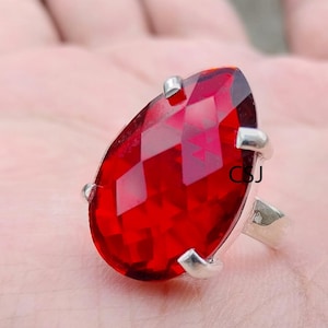 Red Garnet Ring January Birthstone Ring Garnet Ring in 925 Sterling Silver Handmade Gemstone Ring Birthday Gift for Her Garnet Stacking Ring