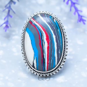 Frodite Agatring | Handgjord 925 Sterling Silver | Blå Boho Statement-smycken