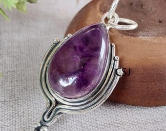 Lila Amethyst Edelstein 925 Sterling Silber Anhänger Halskette