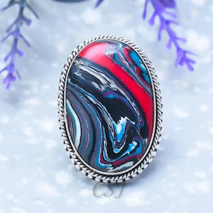 Frodite Agat 925 Sterling Silver Handgjord Boho Statement Ring