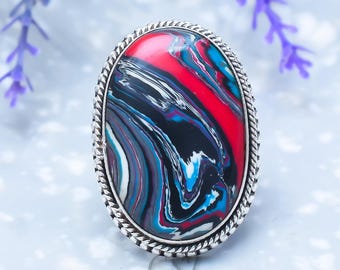 Frodite Achat 925 Sterling Silber Handgemachter Boho Statement Ring