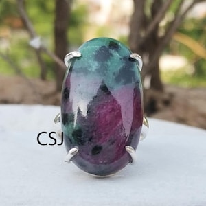 Ruby Zoisite 925 Sterling Silver Pink Ring Aesthetic Handmade Boho Statement Ring Elegant Stacking Jewelry Gift for Her for Christmas