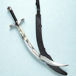 Handcrafted Scimitar Belly Dance Sword | Silver Blade | Wooden Handle | Shamshir Style with Sheath - Perfect Gift