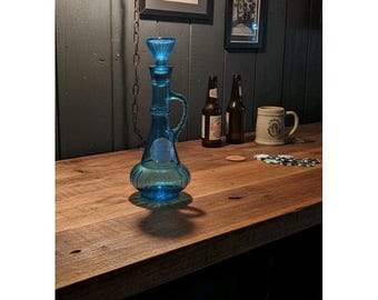 Vtg Blue Jim Beam's Genie Bottle Choice Whisky Decanter W/ Original Label Glass