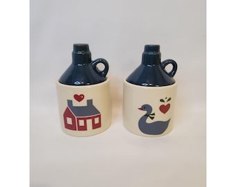 Country House Heart JugHerb Container Blue Lidded Vtg 4.5" Farmhouse Set Of 2
