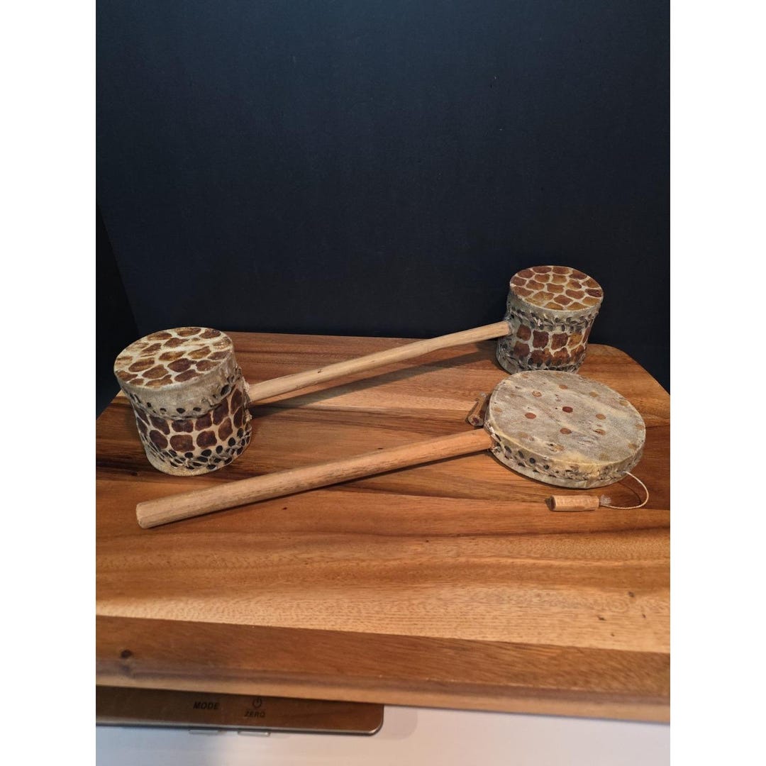 Vintage African Rattle Drum Double Sided Hand Percussion Rattle Made in ...