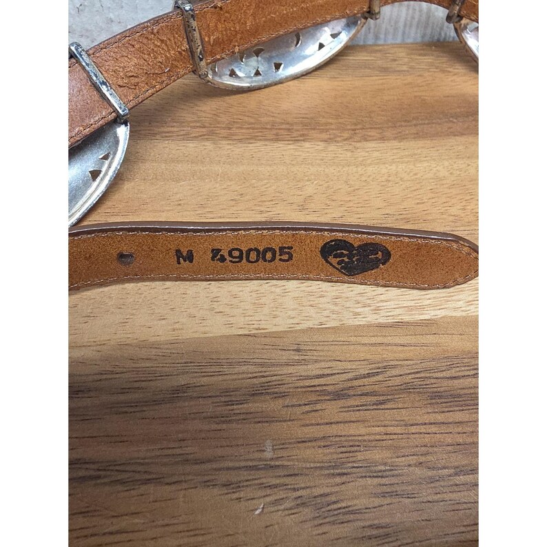 Vtg Brighton Brown Leather & Silver Womens M Belt Hook Latch Flowers 36" image 4