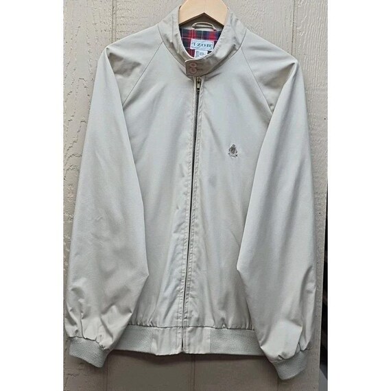 Izod, Vintage Izod Harrington Men's Beige Jacket Long sleeve Zip Size L