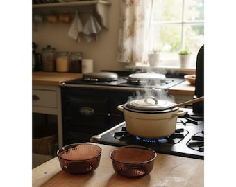 Juego de 2 tazones para sopa de 5 pulgadas de la marca Vintage Forte Crisa Mexican en vidrio color amatista púrpura.