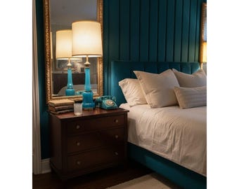 Antq French Neoclassical Blue Opaline Uranium Lamp 38" w Shade Hollywood Regency