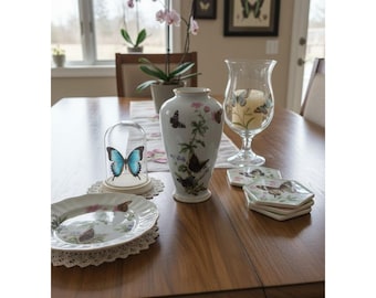 Franklin Porcelain "The Meadowland" Butterfly Vase John Wilkinson 1981 Large 11"