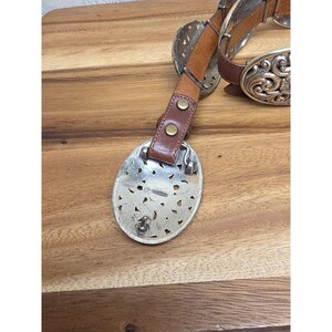 Vtg Brighton Brown Leather & Silver Womens M Belt Hook Latch Flowers 36" image 3